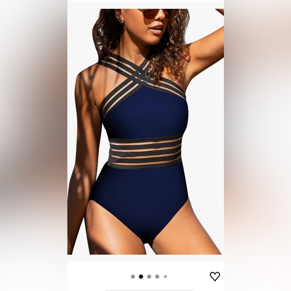 Chic Cross-Strap Navy Women's One-Piece Swimsuit